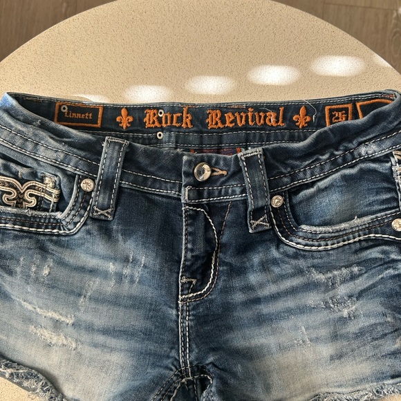 Rock Revival Distressed Dark Blue Denim Cutoff Shorts - Picture 2 of 7